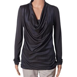 Rene Lezard Gray Long Sleeve Layered Cowlneck Top